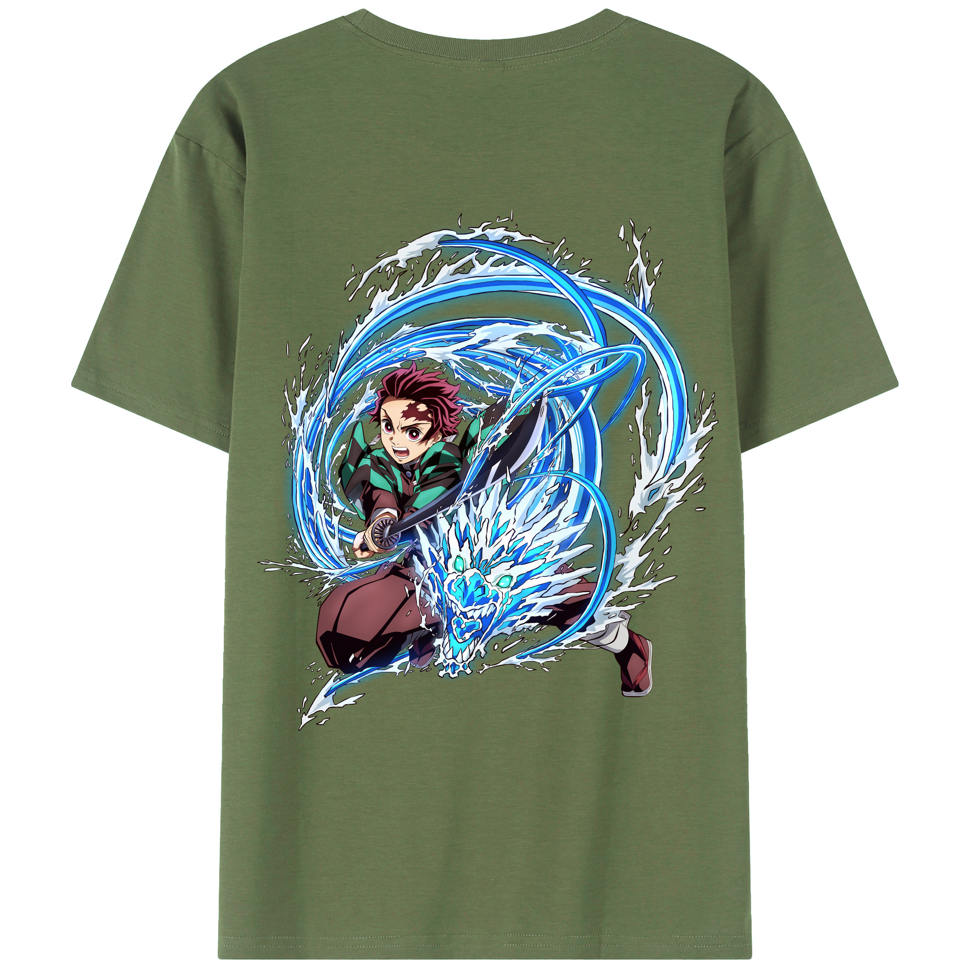 （画像用） 鬼滅の刃 竈門 炭治郎／かまど たんじろう Kamado Tanjirou 綿100％ メンズ半袖Tシャツ（バックプリント） 通気性